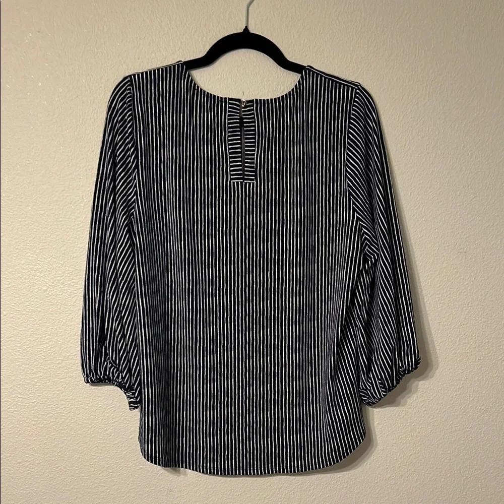 Adrianna Papell Navy and White Striped Blouse - Picture 2 of 5